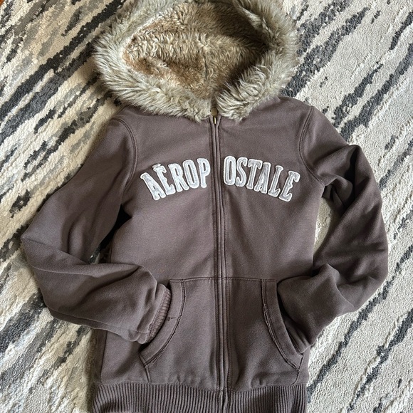 Aeropostale Brown Hooded Puffer Jacket - Picture 3 of 5